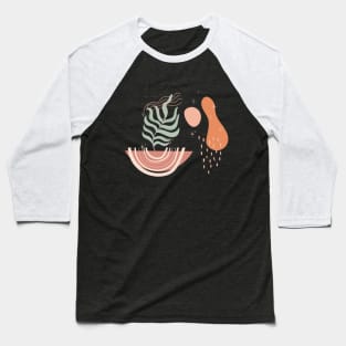 Abstract shapes lines stars and tropical plant leaves digital design illustration Baseball T-Shirt